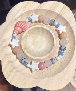 Vòng Tay Handmade Vỏ Sò Hồng Mix Đá Pastel