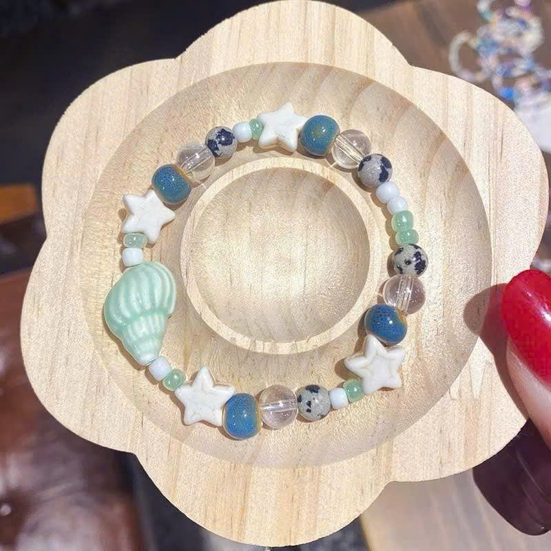 Vòng Tay Handmade Vỏ Sò Xanh Biển Mix Đá